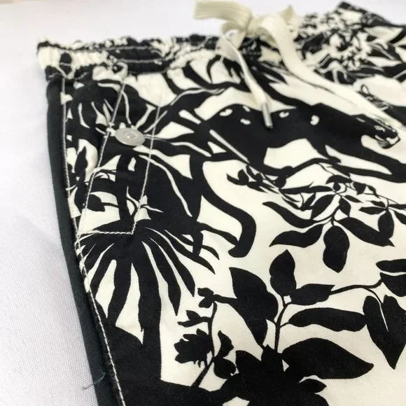 MAEVE BY ANTHROPOLOGIE TENLEY BLACK WHITE JUNGLE ANIMAL PRINT TWILL TRACK PANTS - Picture 8 of 11